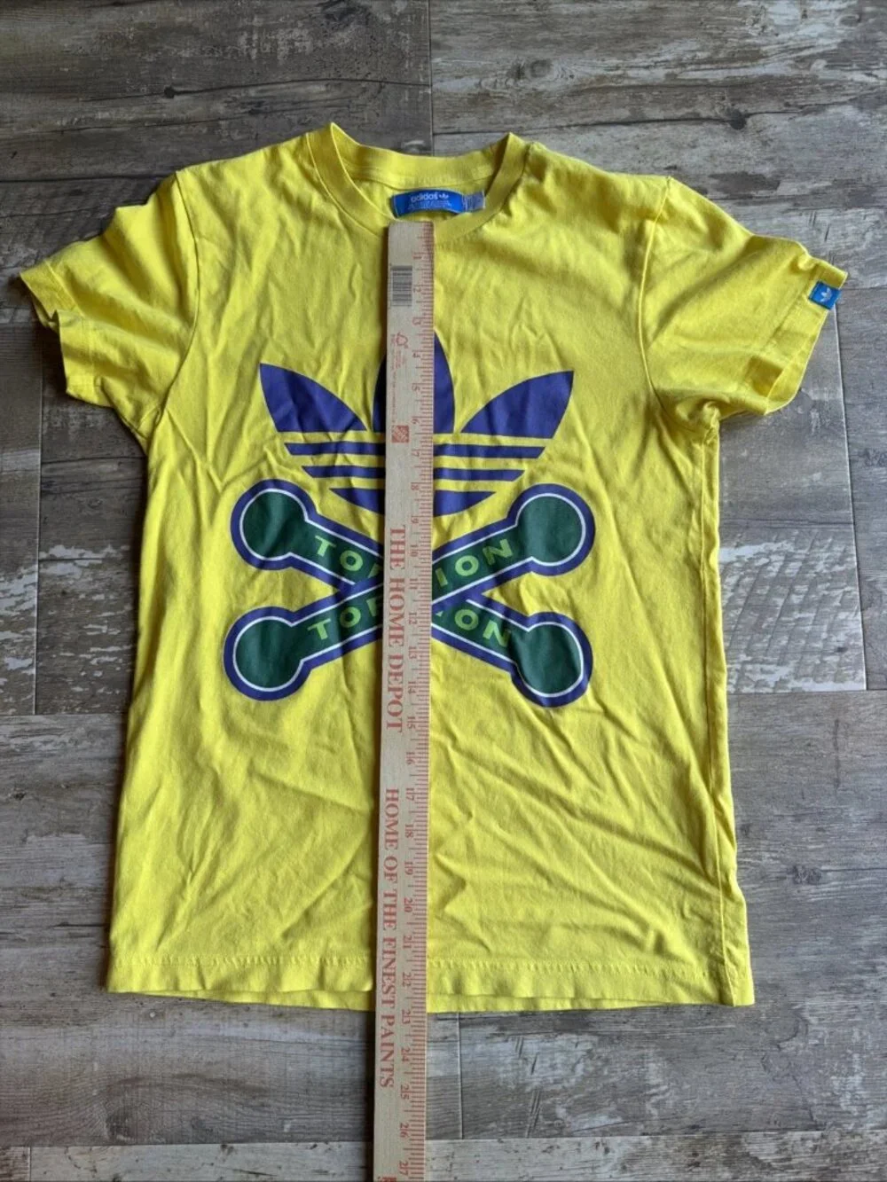 VTG ADIDAS Torsion Cross Road Graphic Print Tee Yellow & Blue Men’s Small